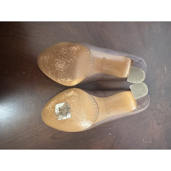 Coach Pumps With Logo Stack Block Heels Taupe Gray Women 9 - Picture 8 of 9
